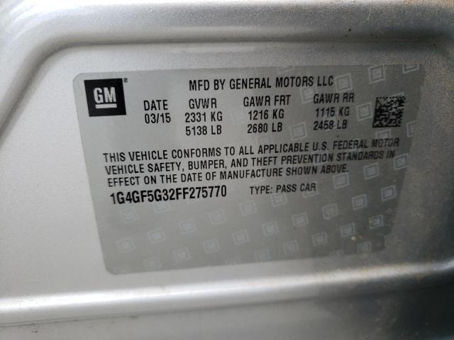 1G4GF5G32FF275770 - 2015 BUICK LACROSSE PREMIUM SILVER photo 12