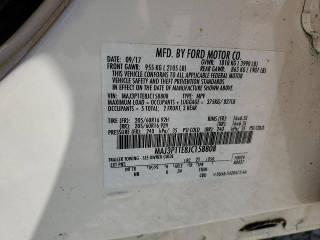 MAJ3P1TE8JC158808 - 2018 FORD ECOSPORT SE WHITE photo 13