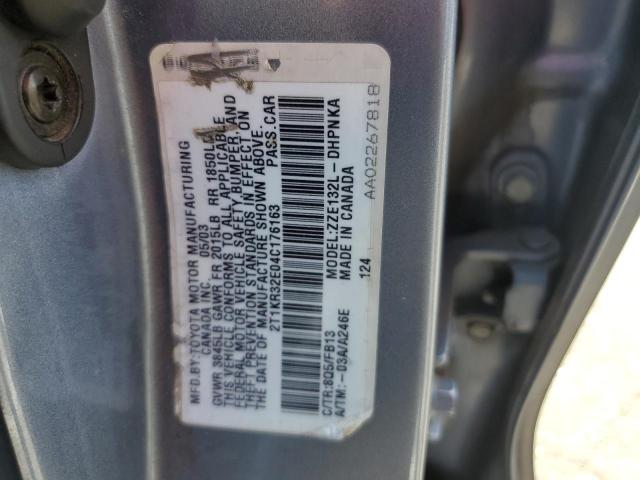 2T1KR32E04C176163 - 2004 TOYOTA COROLLA MA XR TURQUOISE photo 12