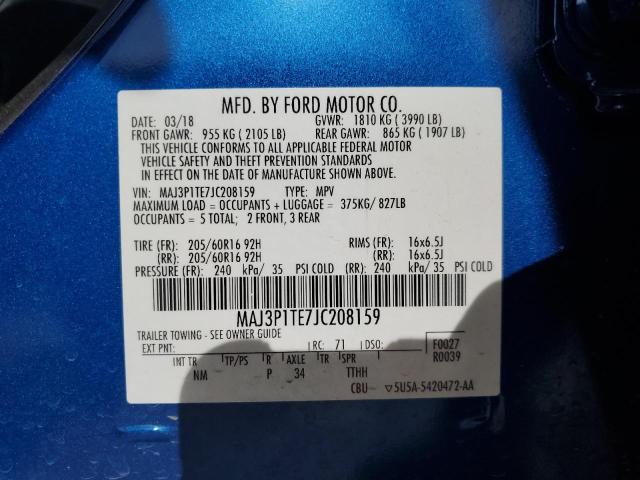 MAJ3P1TE7JC208159 - 2018 FORD ECOSPORT SE BLUE photo 12