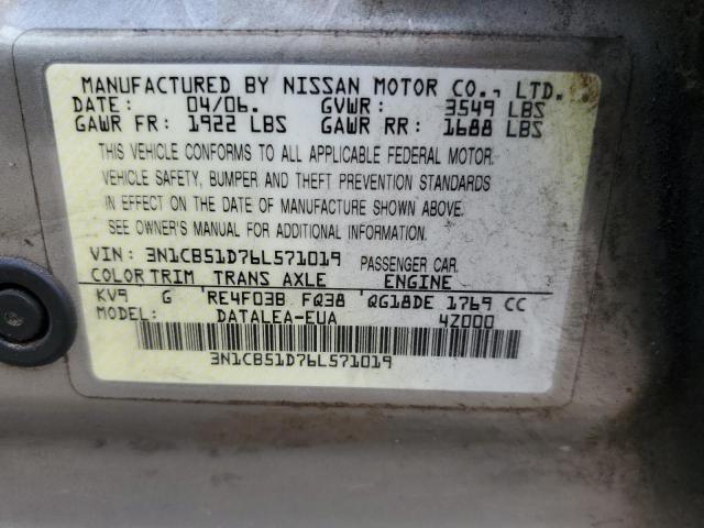 3N1CB51D76L571019 - 2006 NISSAN SENTRA 1.8 SILVER photo 12