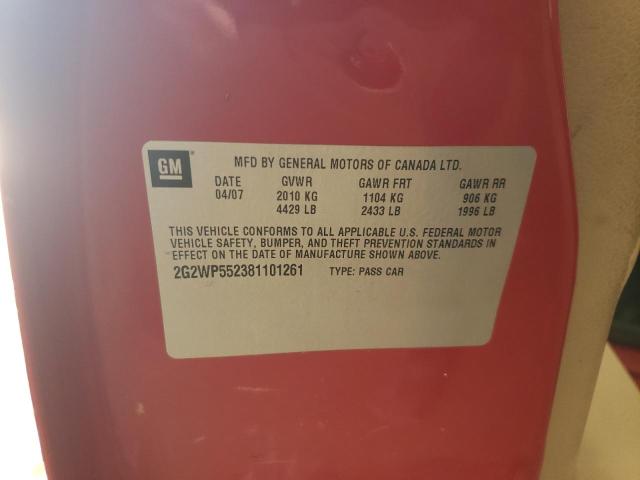 2G2WP552381101261 - 2008 PONTIAC GRAND PRIX 红色 照片 12