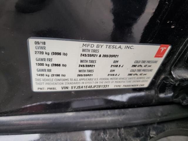 5YJSA1E48JF281331 - 2018 TESLA MODEL S BLACK photo 12