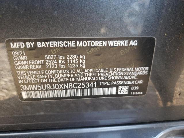 3MW5U9J0XN8C25341 - 2022 BMW M340XI GRAY photo 12