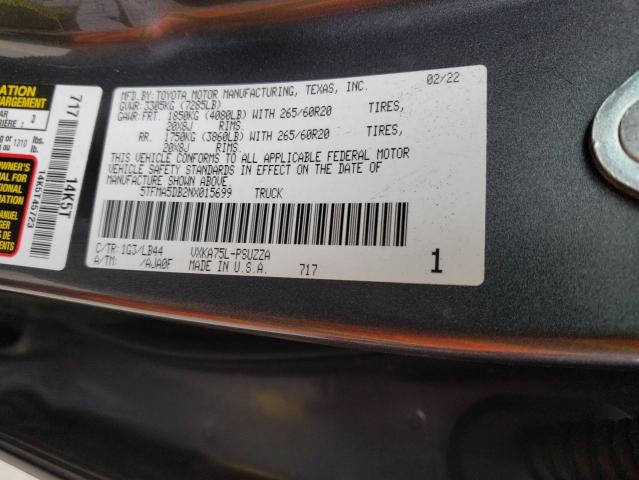 5TFMA5DB2NX015699 - 2022 TOYOTA TUNDRA CREWMAX PLATINUM ნაცრისფერი ფოტო 12