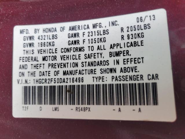 1HGCR2F50DA216496 - 2013 HONDA ACCORD SPORT Bordo foto 12