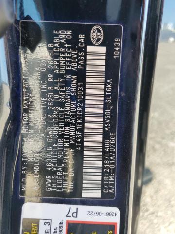 4T4BF1FK1CR210031 - 2012 TOYOTA CAMRY BASE Schwarz Foto 13