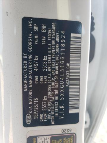 5XXGU4L31GG118924 - 2016 KIA OPTIMA EX WHITE photo 12