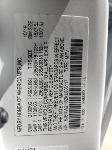 5J6RW2H82KL036117 - 2019 HONDA CR-V EXL თეთრი ფოტო 13