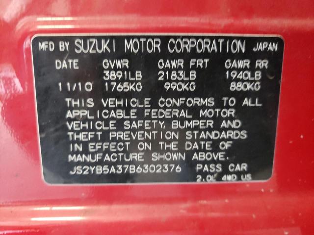 JS2YB5A37B6302376 - 2011 SUZUKI SX4 RED photo 12
