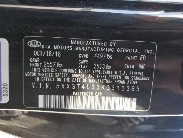 5XXGT4L33KG313385 - 2019 KIA OPTIMA LX BLACK photo 12