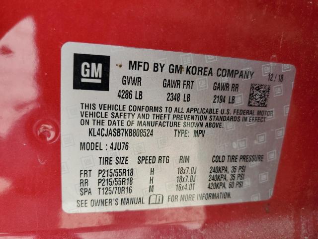 KL4CJASB7KB808524 - 2019 BUICK ENCORE PREFERRED RED photo 13