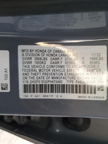 2HGFE1E52PH470480 - 2023 HONDA CIVIC SI GRAY photo 12