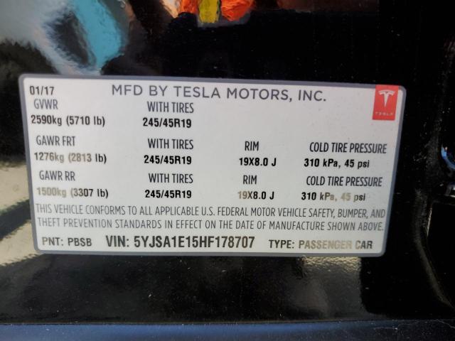 5YJSA1E15HF178707 - 2017 TESLA MODEL S Чорний фото 12