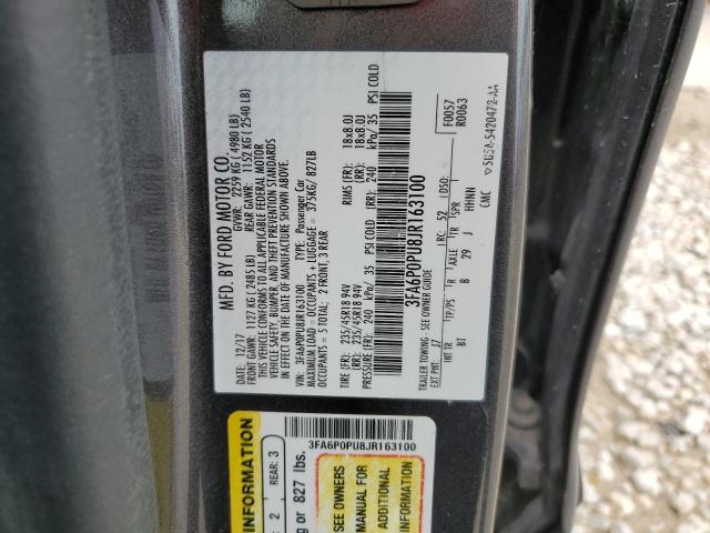 3FA6P0PU8JR163100 - 2018 FORD FUSION SE PHEV GRAY photo 13