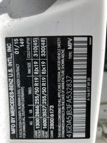 4JGDA5JB3FA532837 - 2015 MERCEDES-BENZ ML 350 თეთრი ფოტო 14