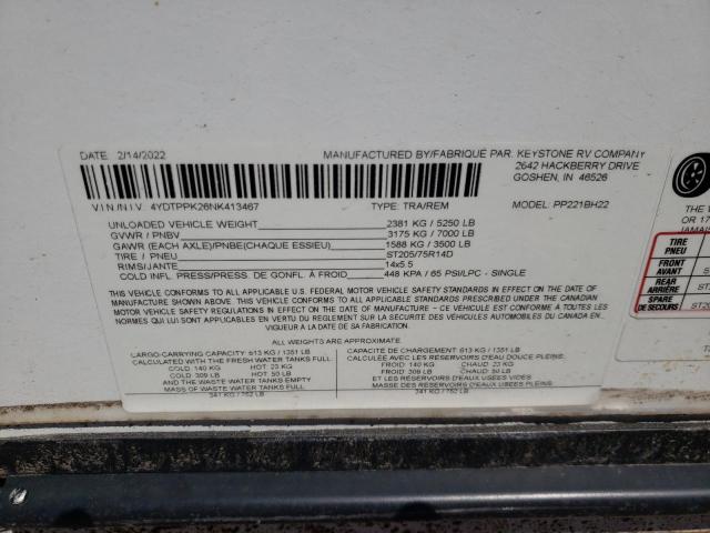 4YDTPPK26NK413467 - 2022 KEYSTONE PASSPORT BEIGE photo 10