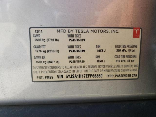 5YJSA1H17EFP66860 - 2014 TESLA MODEL S Արծաթագույն լուսանկար 13