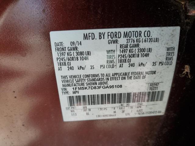 1FM5K7D83FGA95108 - 2015 FORD EXPLORER XLT MAROON photo 13