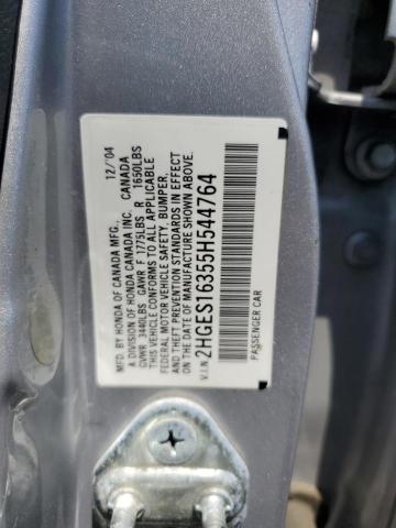 2HGES16355H544764 - 2005 HONDA CIVIC DX VP Արծաթագույն լուսանկար 12