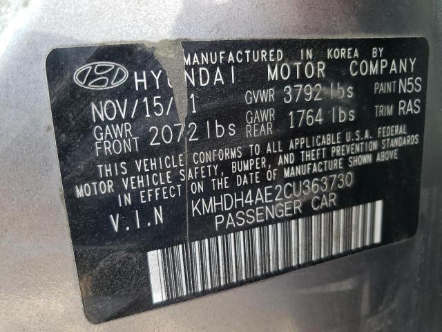 KMHDH4AE2CU363730 - 2012 HYUNDAI ELANTRA GLS GRAY photo 12