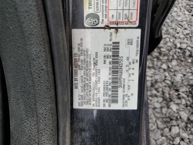 3FAHP0HAXCR427515 - 2012 FORD FUSION SE BLACK photo 12