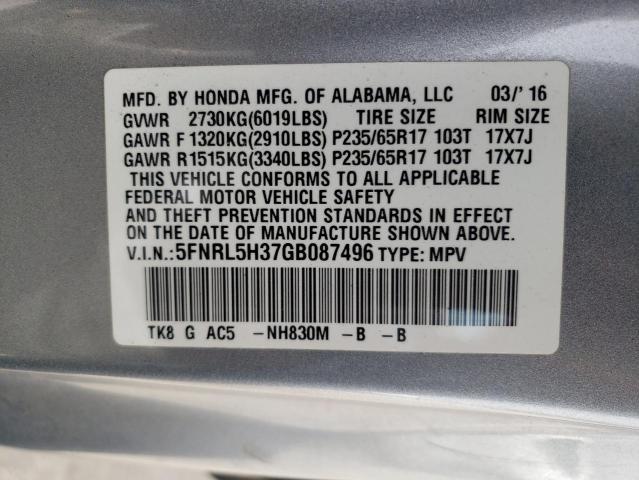 5FNRL5H37GB087496 - 2016 HONDA ODYSSEY SE SILVER photo 13