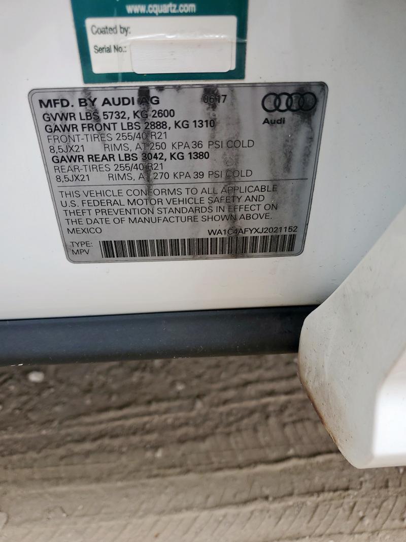 WA1C4AFYXJ2021152 - 2018 AUDI SQ5 PRESTIGE 白色 照片 12