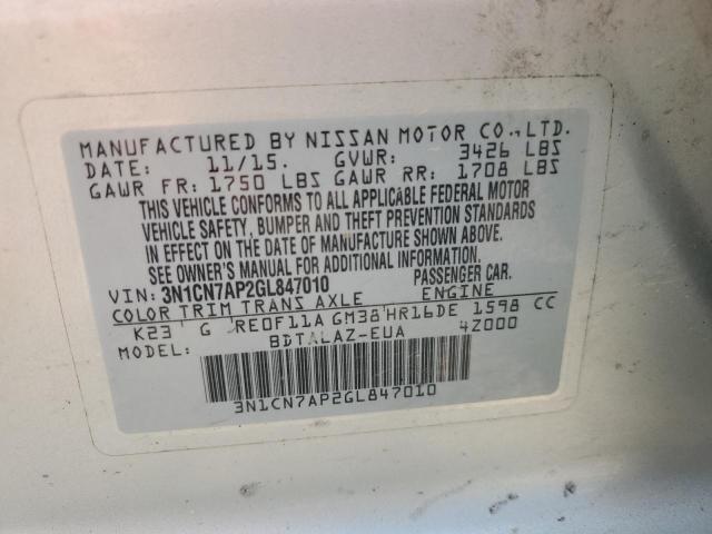 3N1CN7AP2GL847010 - 2016 NISSAN VERSA S SILVER photo 12