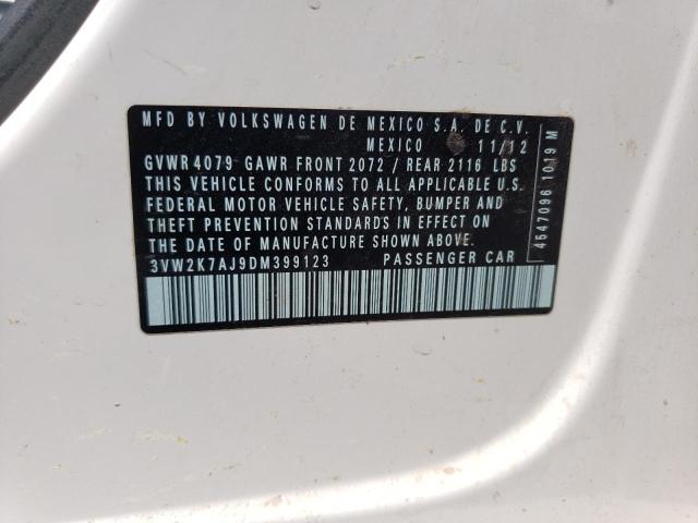 3VW2K7AJ9DM399123 - 2013 VOLKSWAGEN JETTA BASE 白色 照片 12