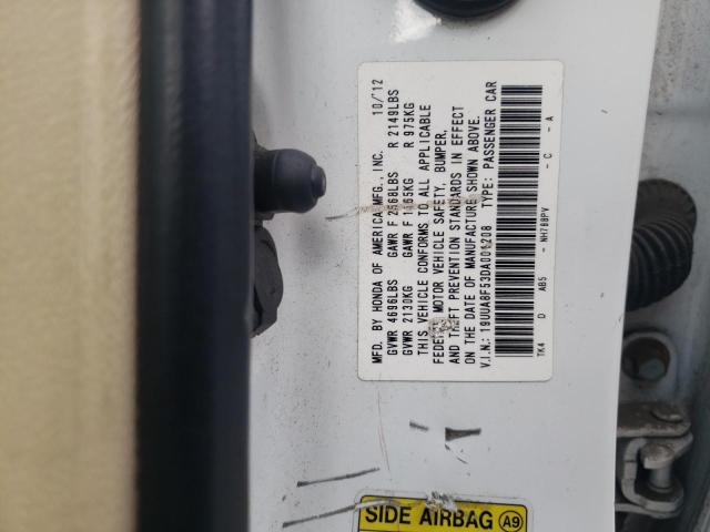 19UUA8F53DA001208 - 2013 ACURA TL TECH WHITE photo 10