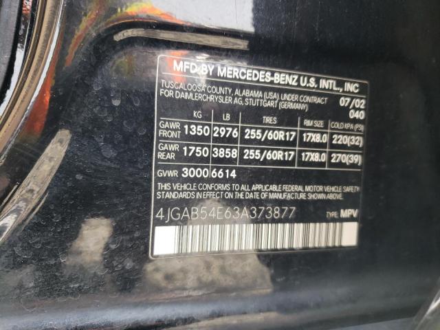 4JGAB54E63A373877 - 2003 MERCEDES-BENZ ML 320 BLACK photo 12