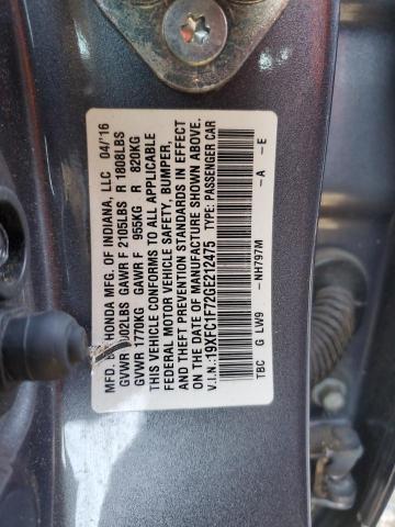 19XFC1F72GE212475 - 2016 HONDA CIVIC EXL GRAY photo 13