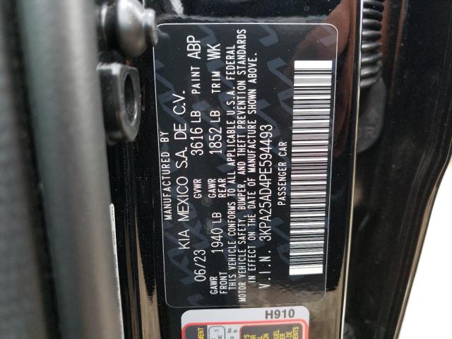 3KPA25AD4PE594493 - 2023 KIA RIO S BLACK photo 12