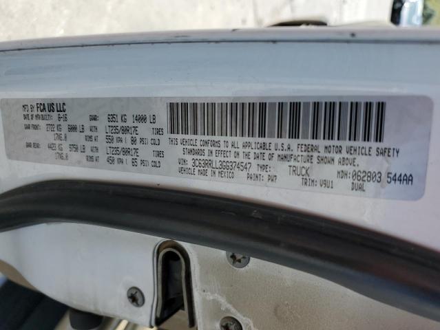 3C63RRLL3GG374547 - 2016 RAM 3500 SLT WHITE photo 12