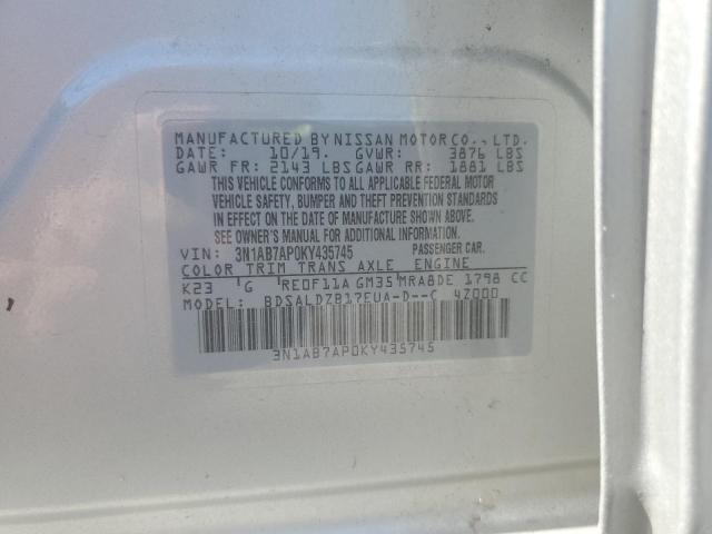 3N1AB7AP0KY435745 - 2019 NISSAN SENTRA S ვერცხლისფერი ფოტო 12