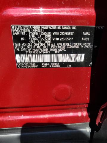 2T3BFREV2JW724673 - 2018 TOYOTA RAV4 LE أحمر صورة 14