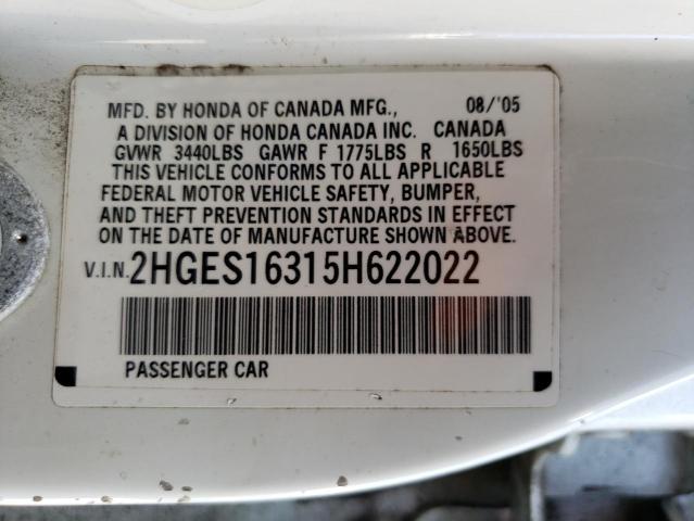 2HGES16315H622022 - 2005 HONDA CIVIC DX VP Ağ foto 12