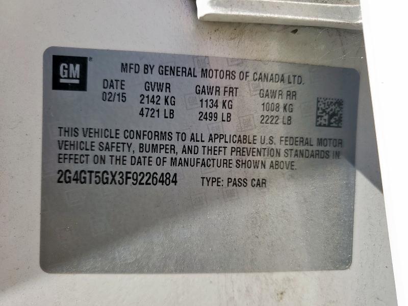 2G4GT5GX3F9226484 - 2015 BUICK REGAL GS WHITE photo 12