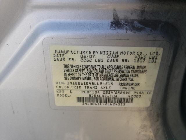 3N1BB61E48L624515 - 2008 NISSAN SENTRA SE-R SILVER photo 12