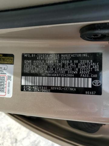 4T1BK46K87U542884 - 2007 TOYOTA CAMRY LE TAN photo 12