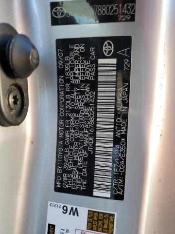 JTKDE167880251432 - 2008 TOYOTA SCION TC ვერცხლისფერი ფოტო 10