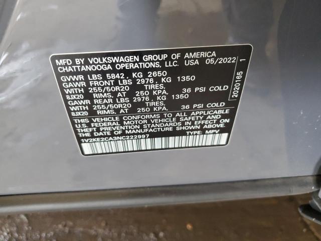 1V2KE2CA3NC222997 - 2022 VOLKSWAGEN ATLAS CROS SE GRAY photo 14