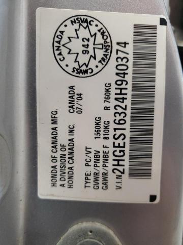 2HGES16324H940374 - 2004 HONDA CIVIC DX VP SILVER photo 12