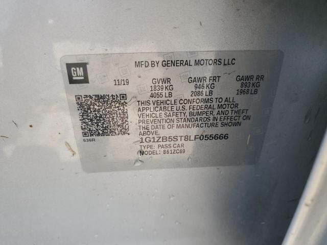 1G1ZB5ST8LF055666 - 2020 CHEVROLET MALIBU LS ვერცხლისფერი ფოტო 12