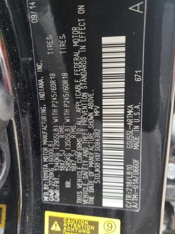 5TDJKRFHXFS084382 - 2015 TOYOTA HIGHLANDER XLE შავი ფოტო 14