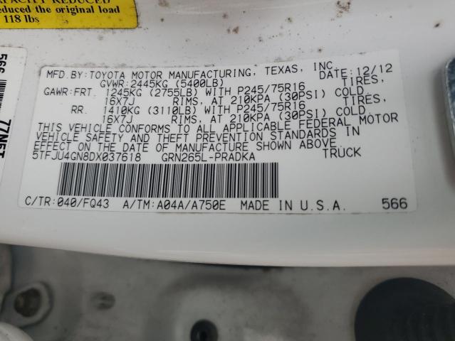 5TFJU4GN8DX037618 - 2013 TOYOTA TACOMA DOUBLE CAB PRERUNNER WHITE photo 12
