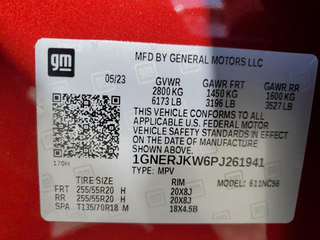 1GNERJKW6PJ261941 - 2023 CHEVROLET TRAVERSE RS RED photo 13