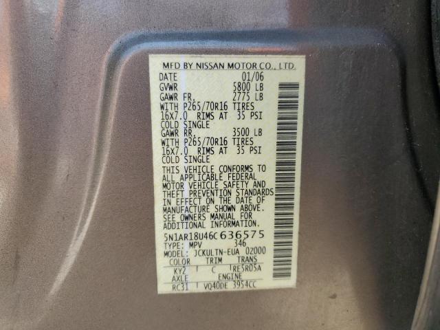 5N1AR18U46C636575 - 2006 NISSAN PATHFINDER LE TAN photo 13