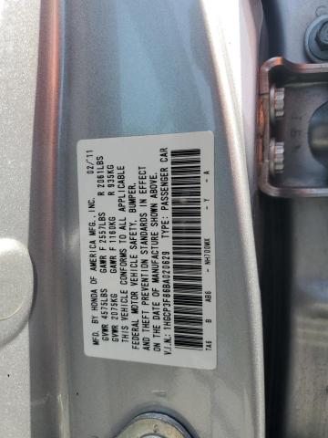 1HGCP3F86BA020629 - 2011 HONDA ACCORD EXL ვერცხლისფერი ფოტო 12